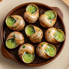 Baked snails with garlic butter. Escargots de Bourgogne French traditional food