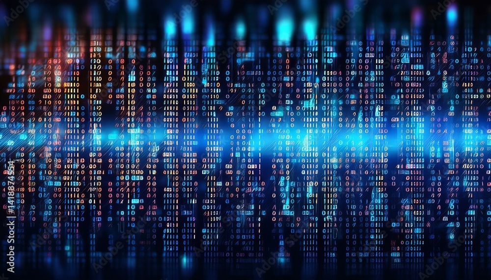 Poster binary code, colored numbers on black background