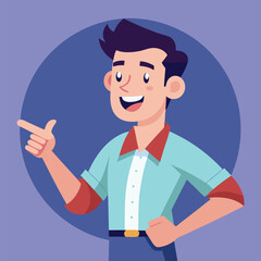 Happy man pointing into a blank copy space spot with two hands