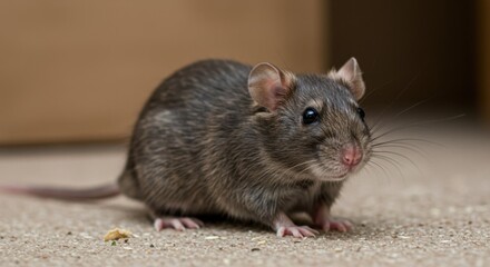 Closeup of a Brown Rat on a Beige Floor