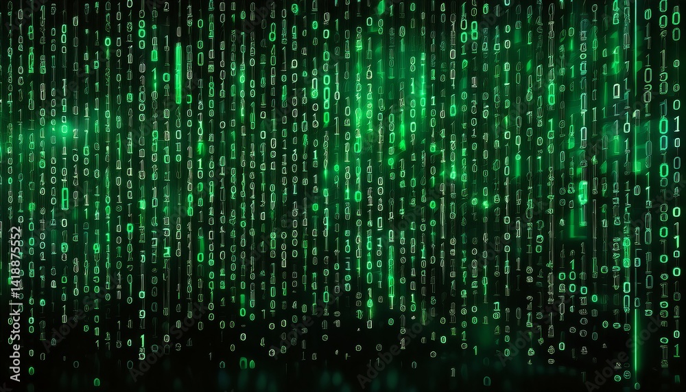 Poster binary code, colored numbers on black background