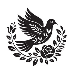 Fototapeta premium Elegant Vector Black silhouettes Bird and Floral Design. with white background