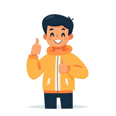 Young Man Giving Thumbs Up Sign in White Background