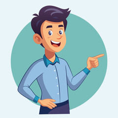 Happy man pointing into a blank copy space spot with two hands