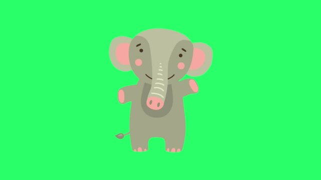 Animation elephant on green background.