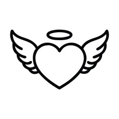 Obraz premium Outline of a Heart with Angel Wings and Halo, Love and Innocence Vector