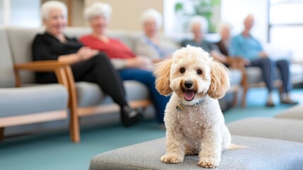 Naklejka na ściany i meble Adorable and cuddly therapy dog providing comfort and companionship to elderly residents in a retirement home bringing smiles and happiness to the seniors