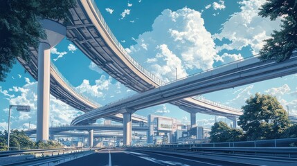 Fototapeta premium Urban highway overpass, a vibrant city landscape
