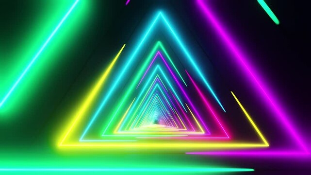 Flying through multicolored triangles painted with light. Infinitely looped animation.