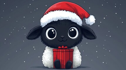 Cute black sheep with Santa hat, gift