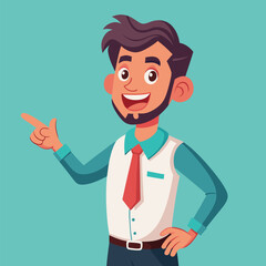 Happy man pointing into a blank copy space spot with two hands