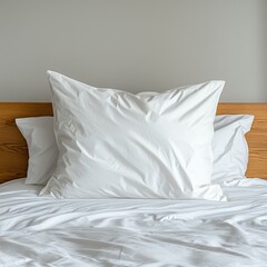 Cozy White Pillows on Bed in Neutral Bedroom, Modern Minimalist Style Decor