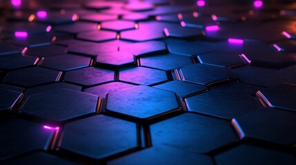 Fototapeta premium Hexagonal futuristic floor with neon lights
