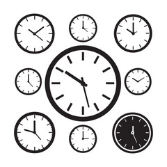 Coloured clocks icons silhouette White Background.