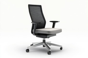 Fototapeta premium Modern ergonomic office chair with mesh back, padded seat, and adjustable arms, ideal for comfortable work.