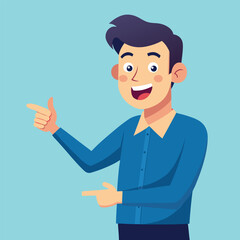 Happy man pointing into a blank copy space spot with two hands