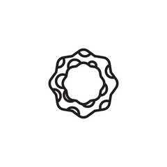 A line art illustration of a decorative rosette or circular ornament with scalloped edges and inner circular details. Simple and stylized.