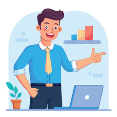 Happy man pointing into a blank copy space spot with two hands