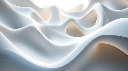 Obraz premium Abstract White Layered Waves, Abstract white layered waves creating a sense of fluidity and movement