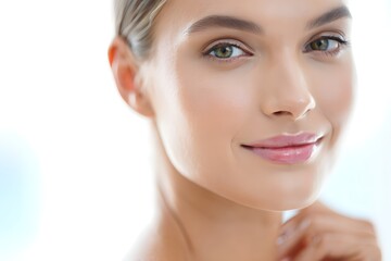 Obraz premium A portrait of a radiant woman, showcasing her beauty, subtle elegance, and natural glow. Capturing an expressive beauty with clean style.
