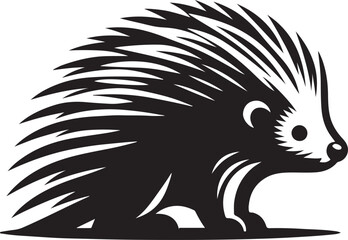 Silhouette vector of a porcupine, symbolizing wildlife, forest animals, and nature, perfect for animal-themed, forest, and woodland designs.