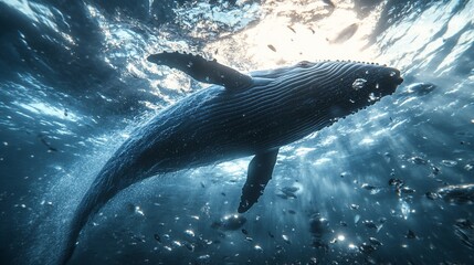 Fototapeta premium Humpback Whale Ascending Ocean Sunlight