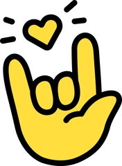 Obraz premium Love hand sign, Heart, I love you Cute Cartoon Hand Logo Icons yellow color, Chubby finger emoji sticker sign symbol, editable stroke. 