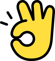 OK hand sign, Okay, Sure, Approval Cute Cartoon Hand Logo Icons yellow color, Chubby finger emoji sticker sign symbol, editable stroke.	