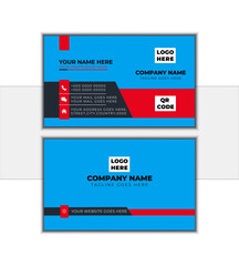 Blue , black  & Red color, modern creative business card,horizontal simple clean template vector design, rectangle size. 
