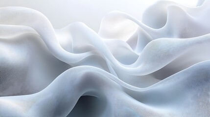 Obraz premium Abstract Silky Waves of White Fabric, Abstract waves of silky white fabric create a serene and flowing landscape
