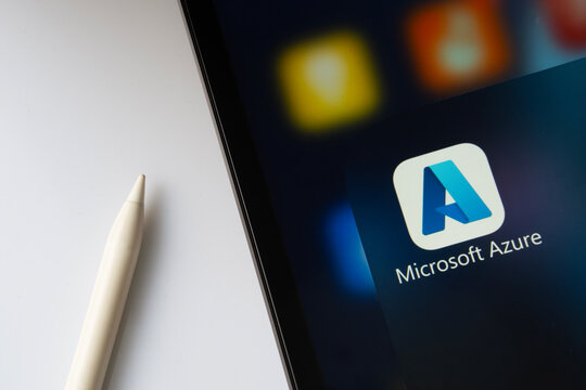 Dhaka, Bangladesh- 17 March 2025: A close up of an iPad screen displaying the microsoft azure app.