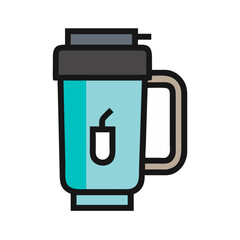 Blue reusable travel mug with handle, illustration