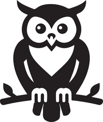 Silhouette vector of an owl perched on a branch, symbolizing wisdom, mystery, and nocturnal life, perfect for nature and wildlife designs.