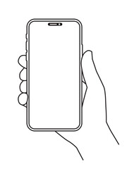 Smartphone in hand, blank screen, variable line width