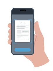 Smartphone in hand, scanning document,