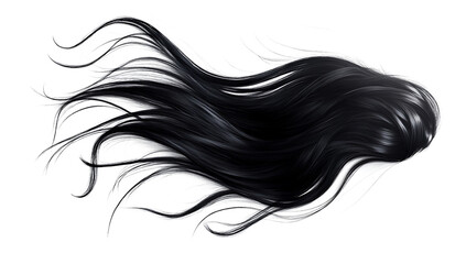 Illustration of black flowing hair isolated on a transparent background