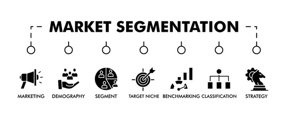 Market segmentation banner web icon vector illustration concept with icon of marketing, demography, segment, target niche, benchmarking, classification, strategy