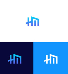 HM Logo Design Modern House, Minimalist, Blue Gradient