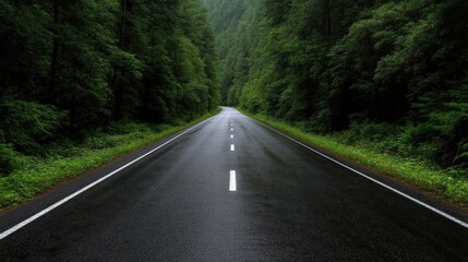 Fototapeta premium Forest road on a rainy day