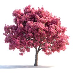 Vibrant Pink Flowe Tree Full Bloom with Lush Foliage and Bright Coloration in a Natural Landscape Setting Suitable for Nature and Sp Themes