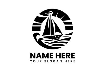 Stylized Sailboat at Sea Vector Graphic. Indonesian Nautical Design