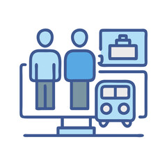 Online Travel Booking Vector Illustration with People, Bus, Luggage
