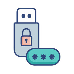 Secure USB drive with password protection flat design