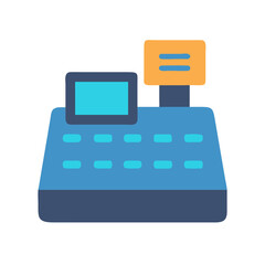 Blue Cash Register Icon on Black Background Illustration