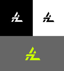 HZ or ZH Abstract Triangular Logo Design Black, White, and Green Variations