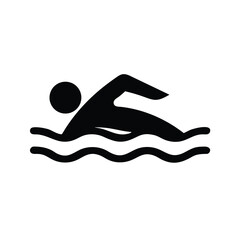 Simple Black Swimming Person Icon, Water Sport Vector Illustration