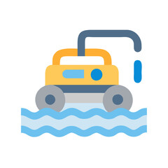 Robotic Pool Cleaner Navigating Blue Water with Black Background