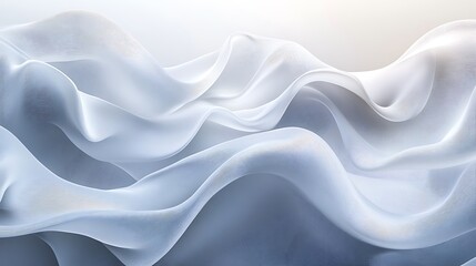 Obraz premium Flowing White Fabric Waves Abstract Art, Abstract image of flowing white fabric-like waves creating a serene and elegant pattern