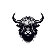 Fototapeta premium Yak head silhouette vector, horned beast style, white background, highland look 