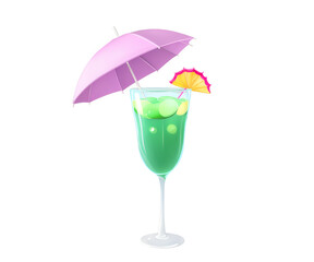Exotic summer cocktail illustration with pastel umbrella and vibrant color palette creating a fresh and inviting tropical vibe, perfect for vacation mood